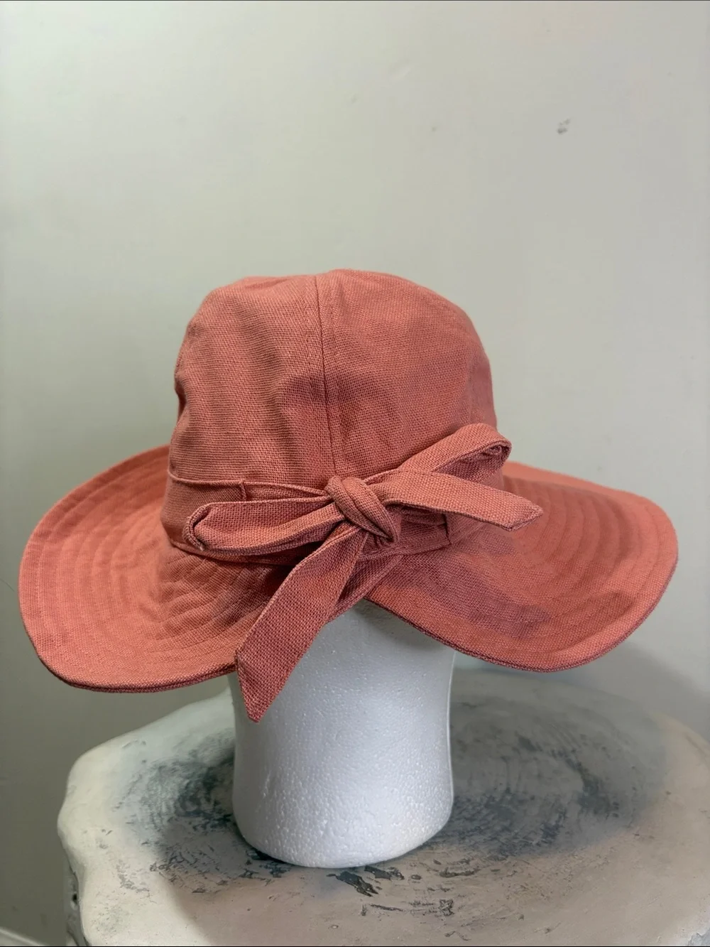 Scala Collection Ohana Cotton Facesaver Hat with Bow Salmon Pink Structured Brim